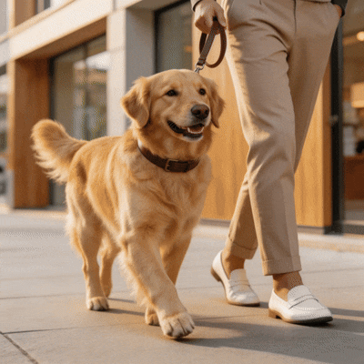Dog wearing stylish collar and leash - Walk and Wear collection by LOLO'S SHOP