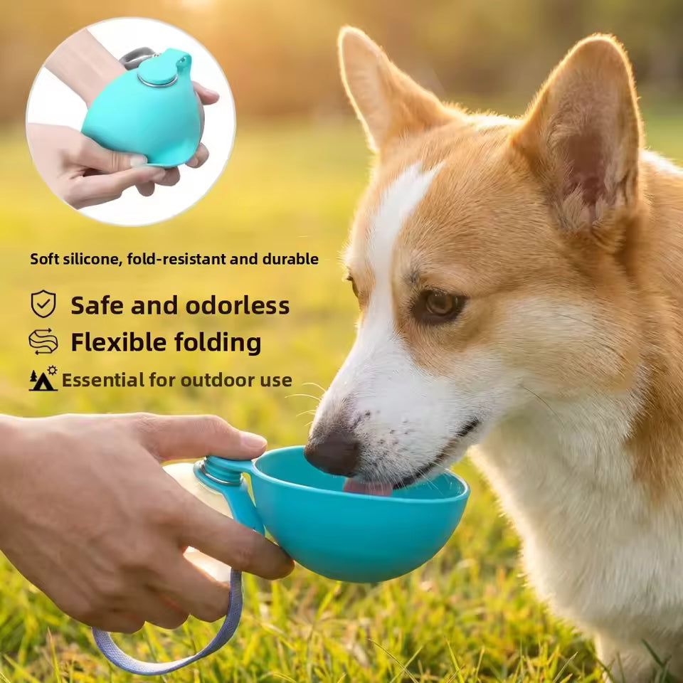 Portable Pet Water Bottle with Collapsible Bowl – 285ml Travel Cup