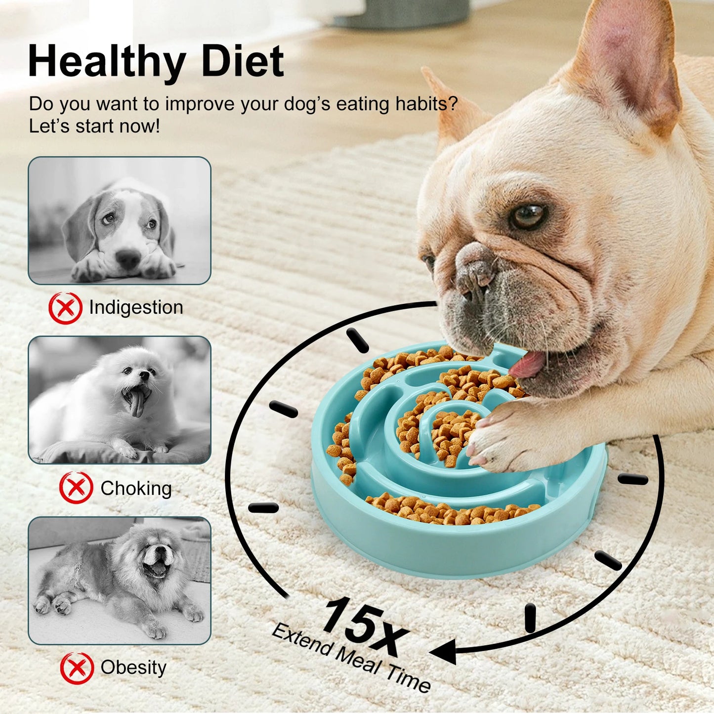 Slow Feeder Dog Bowl – Anti-Gulping Non-Slip Dish for All Sizes